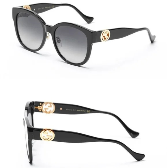 NEW GUCCI WOMEN'S ROUND SUNGLASSES GUCCI GG1028SK 006 GUCCI BLACK EYEWEAR - Picture 3 of 12